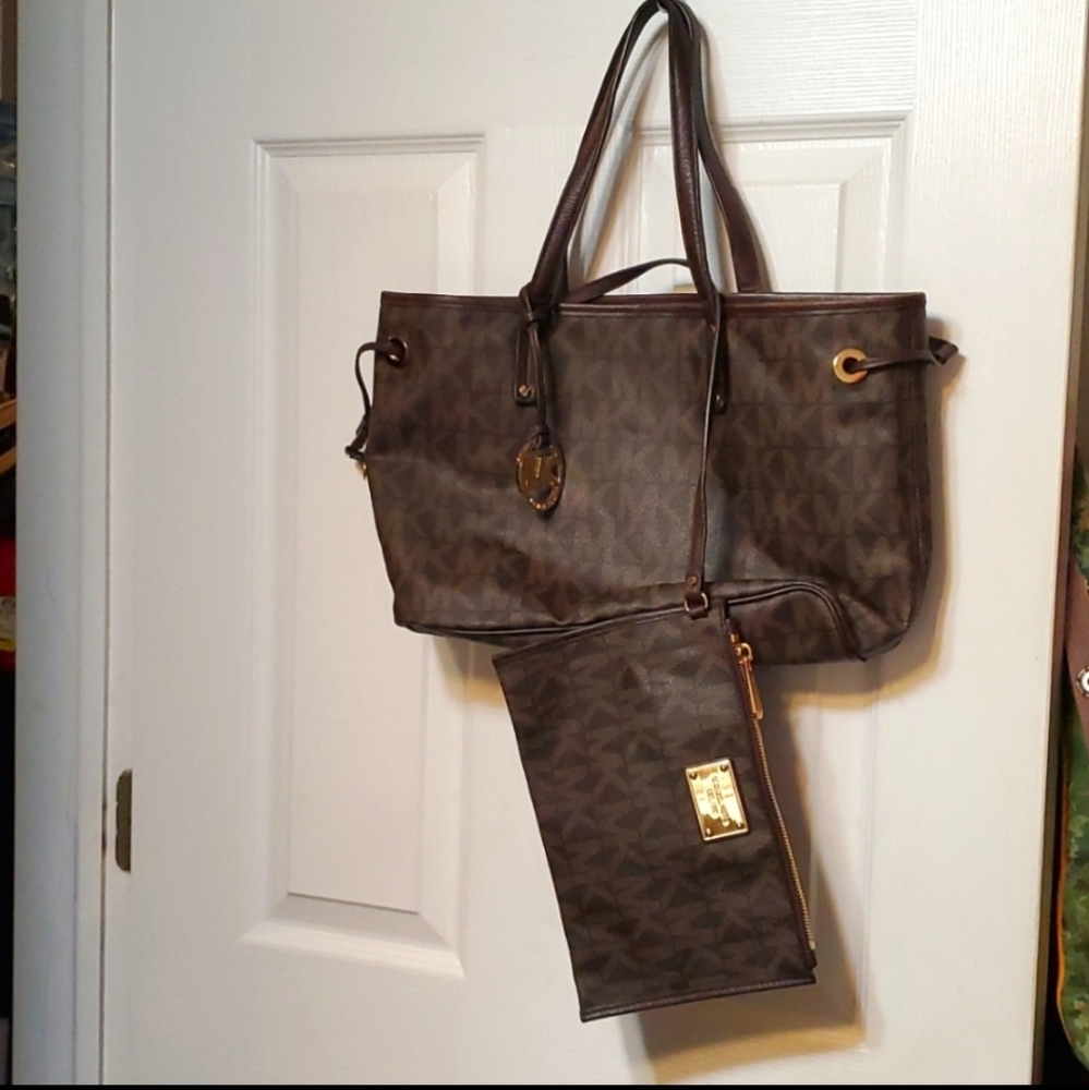 Michael Kors Brown Logo Tote with Matching Pouch